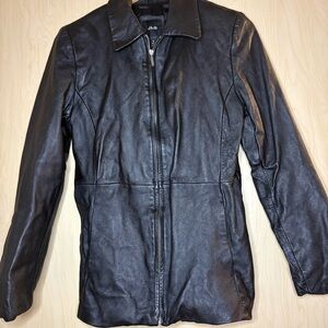 JLC NEW YORK OUTERWEAR y2k 90s Black Leather Zip-Front Jacket WITH POCKETS